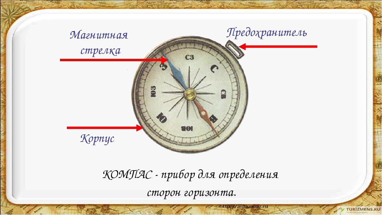 На каком из рисунков стрелка компаса расположена правильно